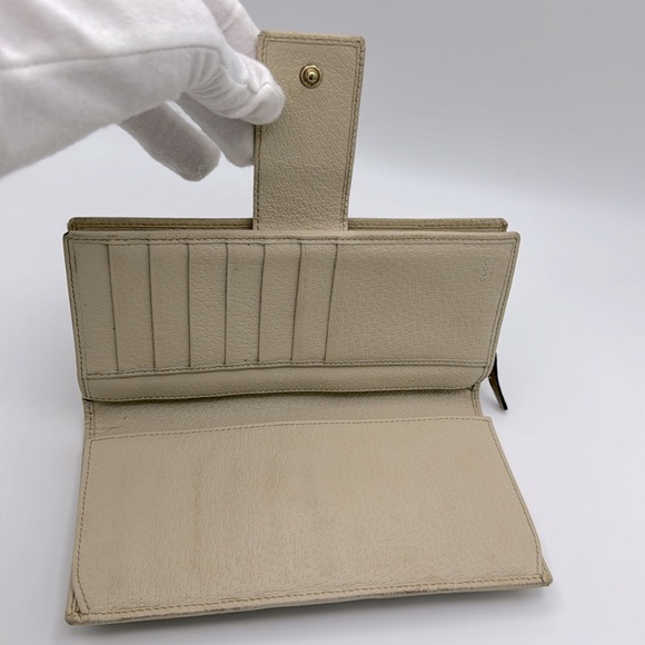 Authentic GUCCI GG Beige Canvas Gold Leather Zip Long Wallet - Picture 12 of 16